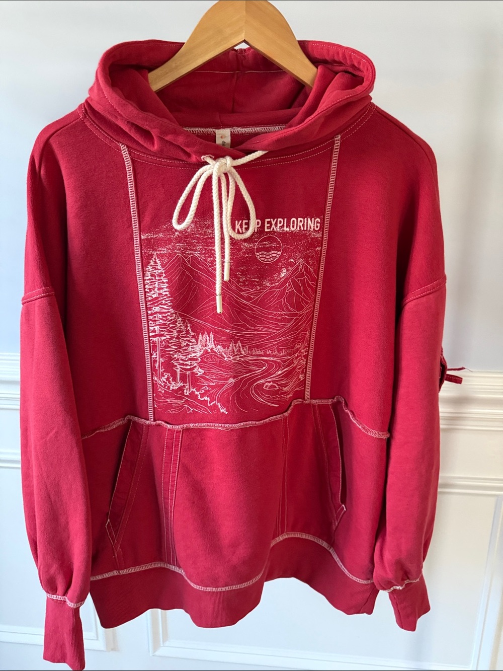 Anthropologie Daily Practice Base Weight Hoodie Womens XS Red Keep Exploring